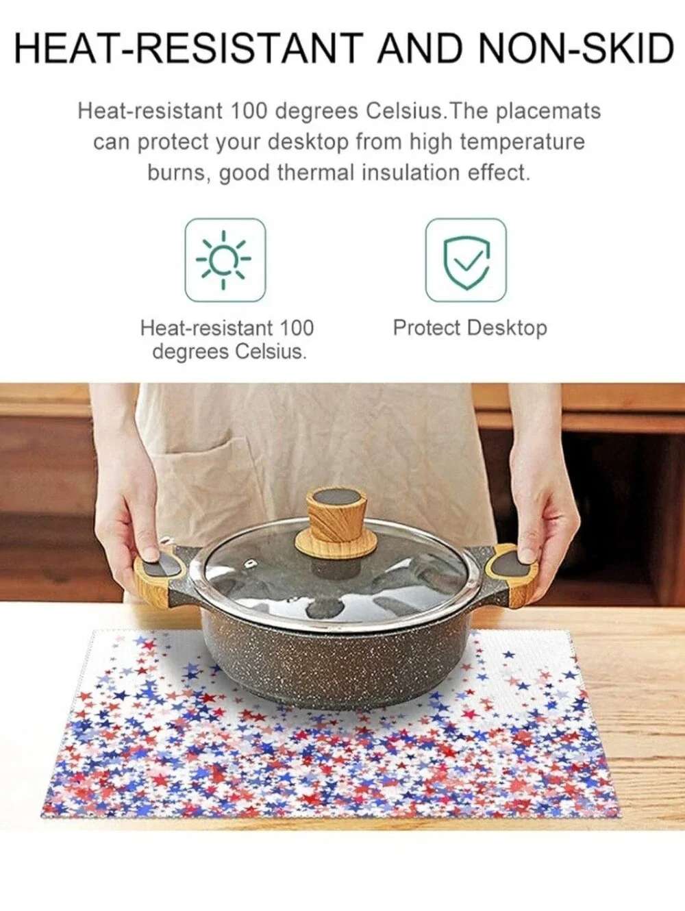 Naanle Patriotic Placemats Set of 6,  4th July Non Slip Heat-Resistant, Washable